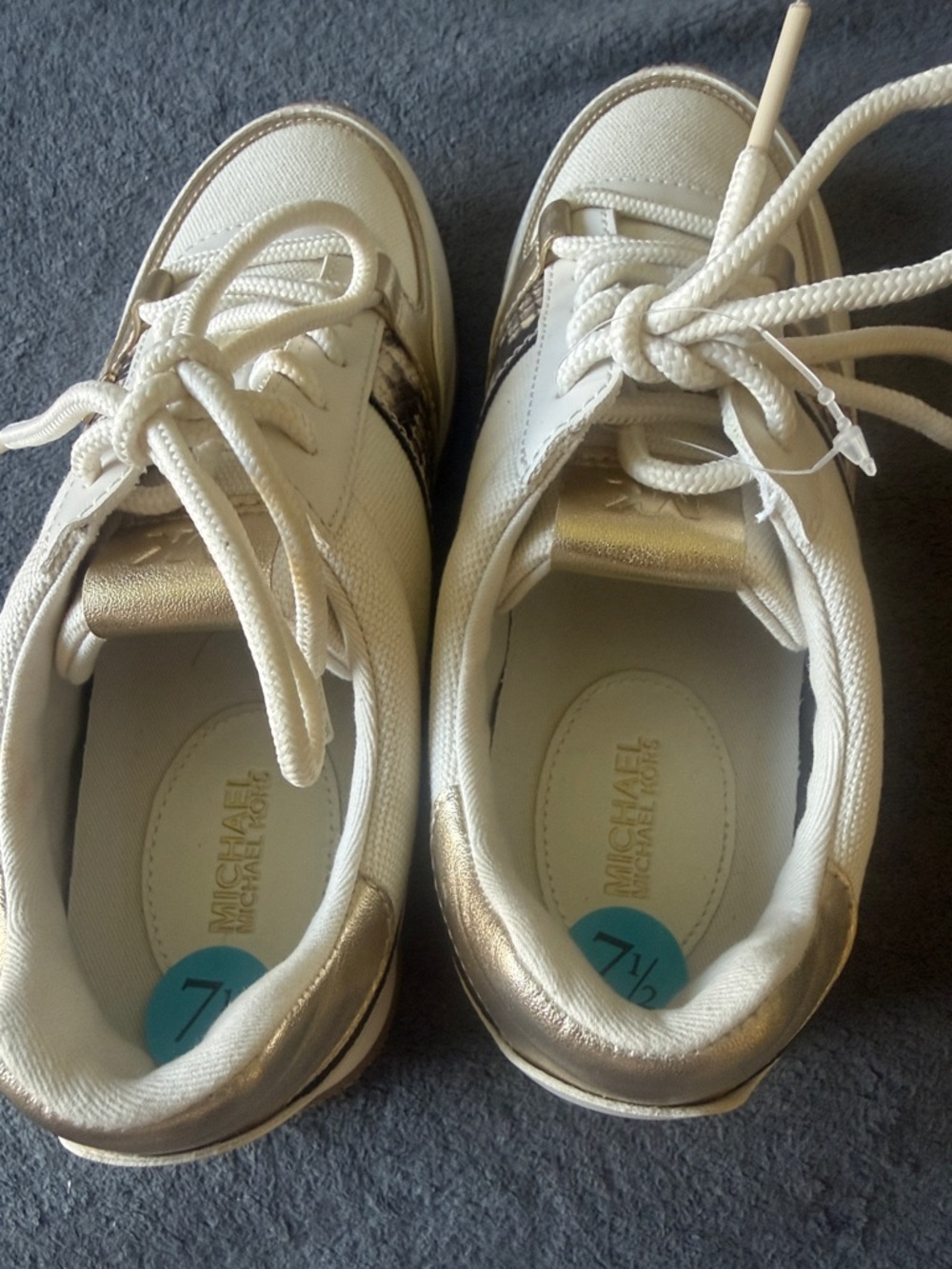 Michael Kors Women Cream and Gold Sneakers - Picture 3 of 12